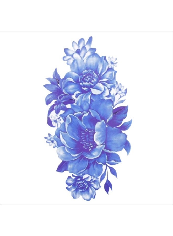 TAFLY Blue Tattoos Fake Flower Arm Temporary Tattoo Body Sticker for Women 5 Sheets - Image 2