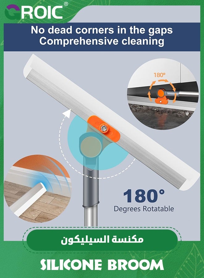 GROIC Rubber Squeegee Broom for Floor, Long Handle Window Squeegee, Silicone Pet Hair Remover,Magic Broom for Indoor Cleaning,Cleans glass, hair, fine dust, liquids, with 3 Replacing Rubber Strip - Image 2