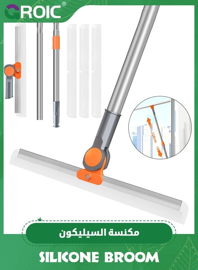 GROIC Rubber Squeegee Broom for Floor, Long Handle Window Squeegee, Silicone Pet Hair Remover,Magic Broom for Indoor Cleaning,Cleans glass, hair, fine dust, liquids, with 3 Replacing Rubber Strip - Image 1