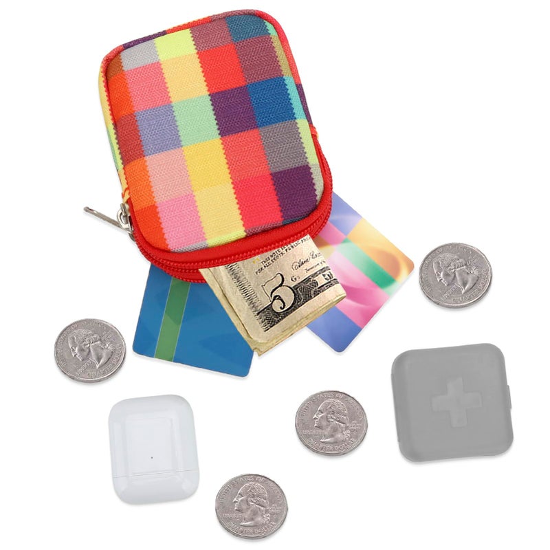 E-Tree Coin Purse with Carabiner Clip, Dual Layer Card Case Holder, Mini Pouch for AirPod Earphone Keychain USB Cable,Wallet, Small Accessories Organizer Bag for Women and Men (Colorful) - Image 2