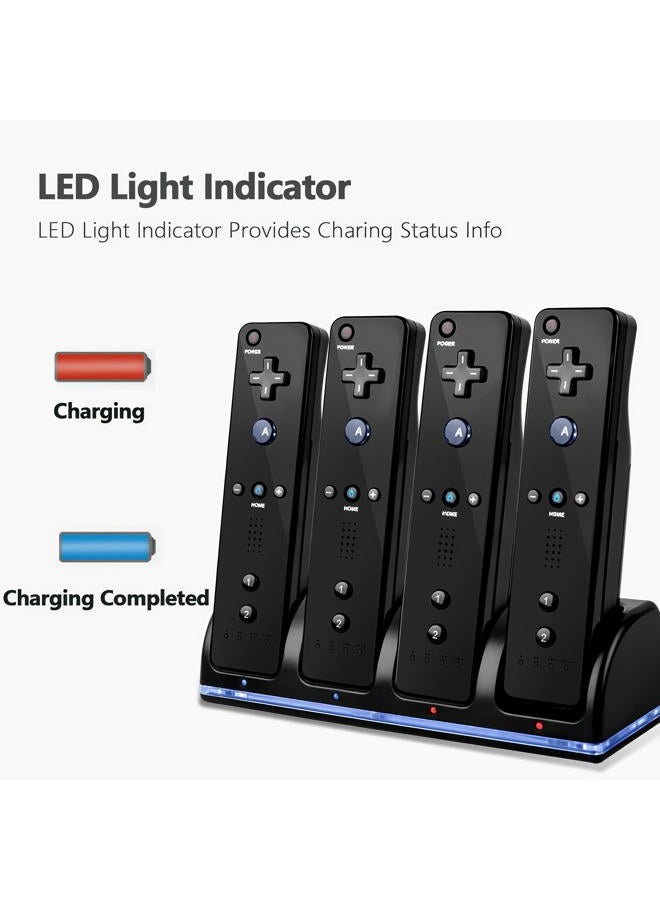 N.C 4-in-1 Charger Station for Wii/Wii U Remote Controller, Charging with 4 Pack 2800mAh Rechargeable Battery Pack+4 Port Charging Station+Plugs+USB Cable,Not Include Remote (Black) - Image 3