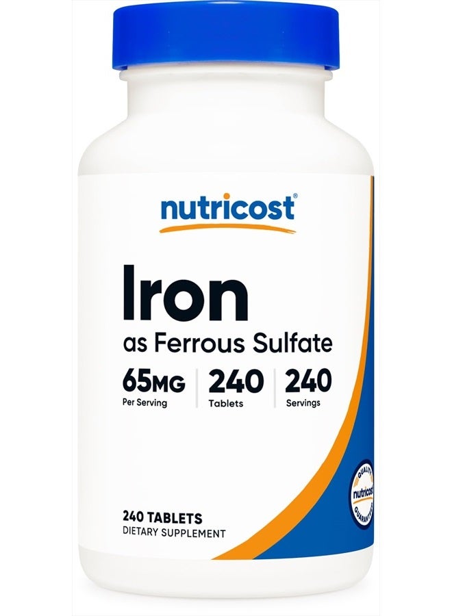 Nutricost Iron (As Ferrous Sulfate) 65mg, 240 Tablets - Non-GMO, Gluten Free - Image 1