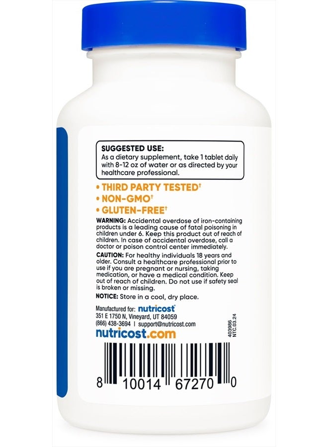 Nutricost Iron (As Ferrous Sulfate) 65mg, 240 Tablets - Non-GMO, Gluten Free - Image 4