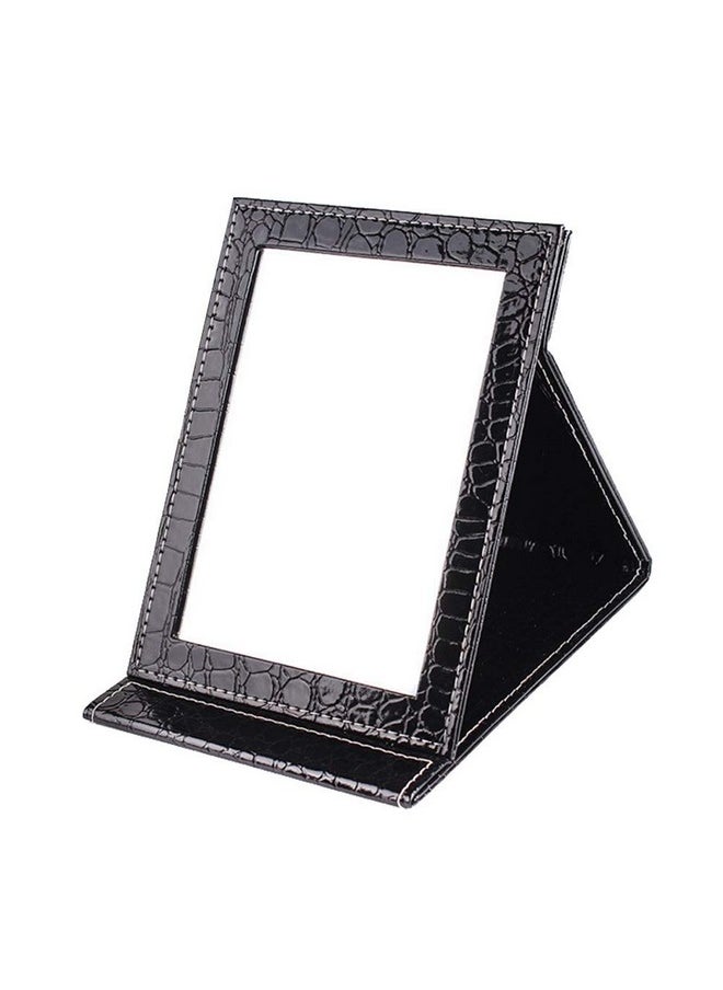 Teensery Black Portable Pu Leather Vanity Mirror Folding Makeup Mirror With Desktop Standing For Travelpersonal Useoutdoor And More (4.7 * 6.9 * 0.6 Inch) 