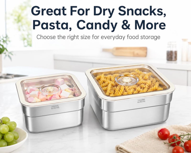 R-PACK Vacuum Sealed Food Storage Container with Air Valve (1000ml)，Works With Handheld Vacuum Sealer Machine(Vacuum Sealer Not Included) - Image 5