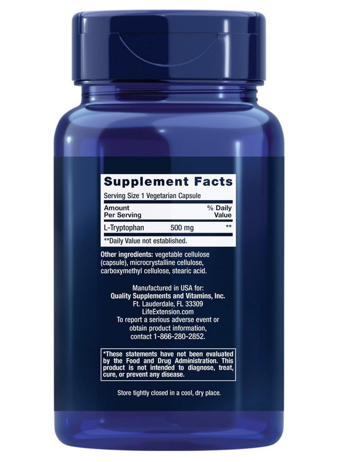 لايف إكستنشن Life Extension L-Tryptophan، 500 مجم، يشجع مستويات السيروتونين الصحية ويعزز النوم الصحي والمزاج والاستجابة للتوتر والشبع، خالٍ من الجلوتين وغير معدّل وراثيًا، نباتي، 90 كبسولة - Image 2