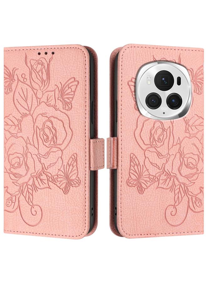 زبون جراب هاتف Honor Magic6 Pro 5G من الجلد المنقوش باللون الوردي بتقنية RFID ومضاد للسرقة - Image 2