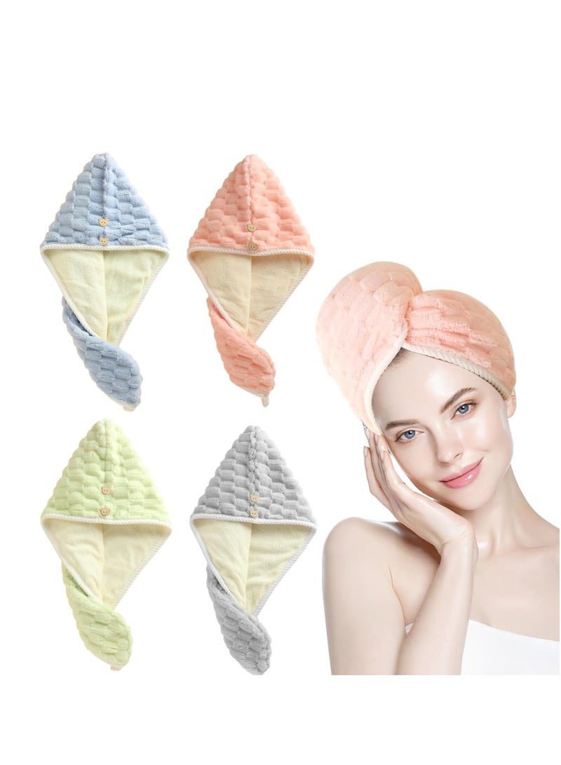 KASTWAVE Microfiber Hair Towel, 4 Pcs Anti Frizz Hair Drying Towel for Girls Fast Drying, Hair Turban with Adjustable Button, Hair Towel Wrap for Women Wet Hair, Perfect for Home or Travel Use - Image 1