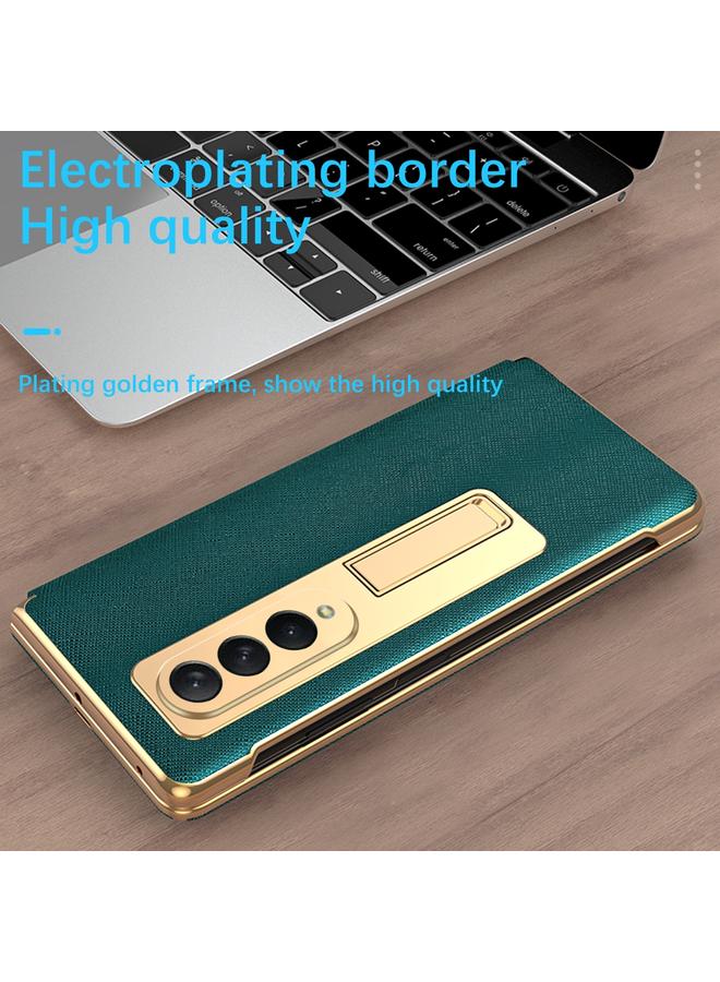 S-TOP Case For Samsung Galaxy Z Fold3 5G Cross Texture Integrated Electroplating Hinge Flip Phone Case with Tempered Film - Image 4