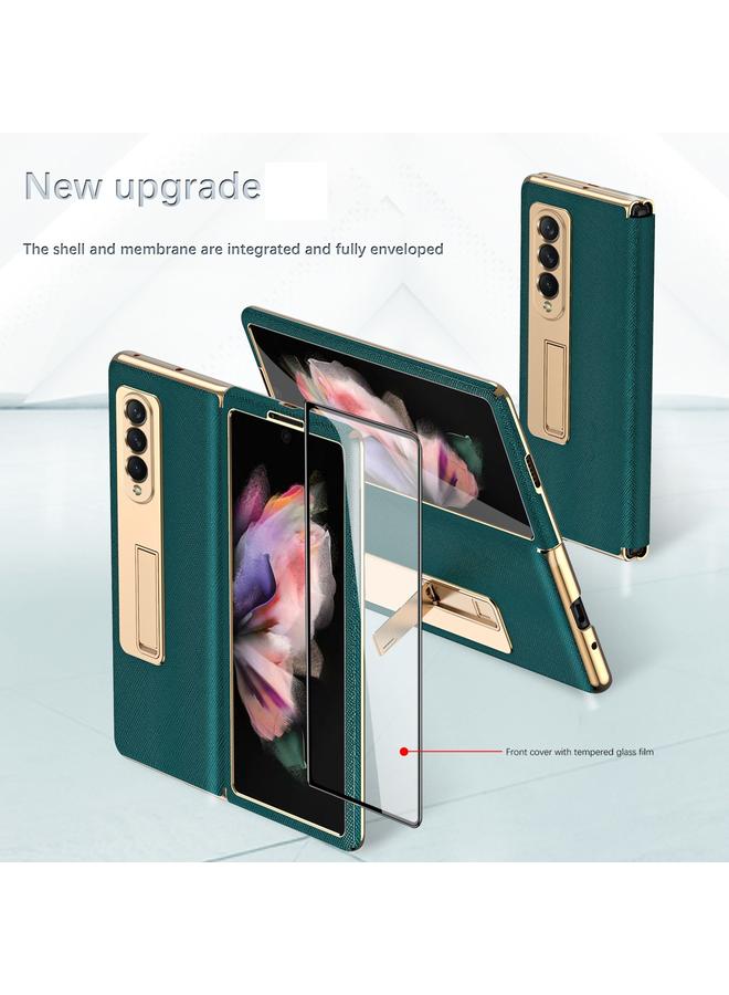S-TOP Case For Samsung Galaxy Z Fold3 5G Cross Texture Integrated Electroplating Hinge Flip Phone Case with Tempered Film - Image 3