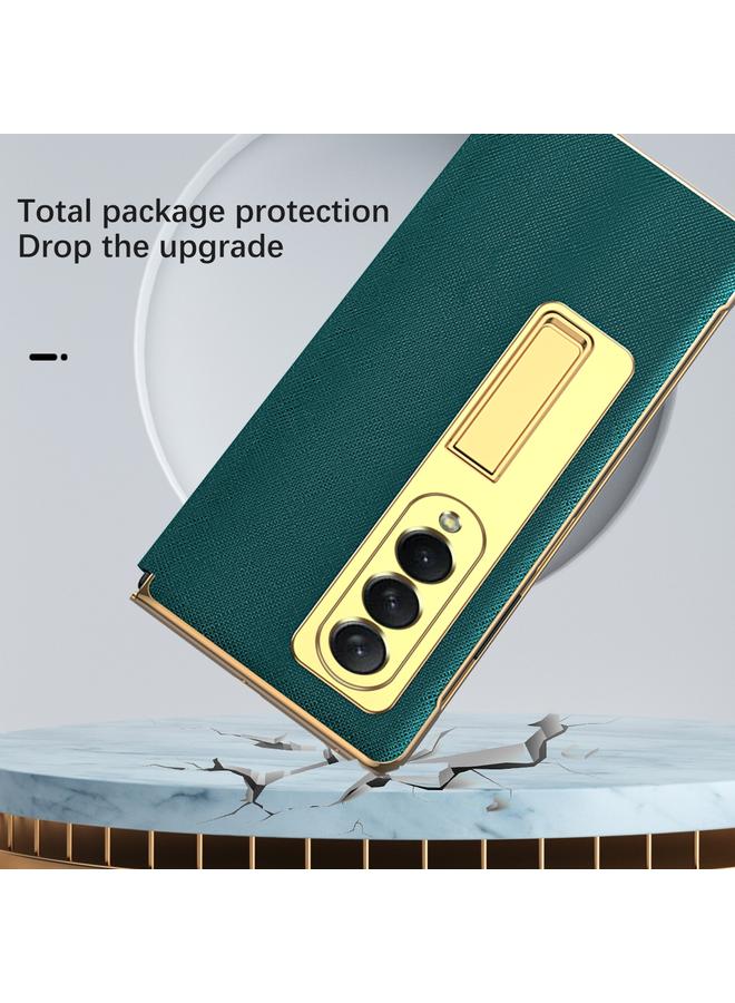 S-TOP Case For Samsung Galaxy Z Fold3 5G Cross Texture Integrated Electroplating Hinge Flip Phone Case with Tempered Film - Image 5