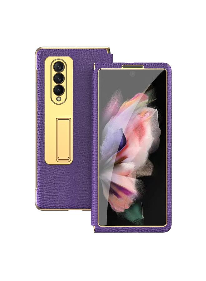S-TOP Case For Samsung Galaxy Z Fold3 5G Cross Texture Integrated Electroplating Hinge Flip Phone Case with Tempered Film - Image 2
