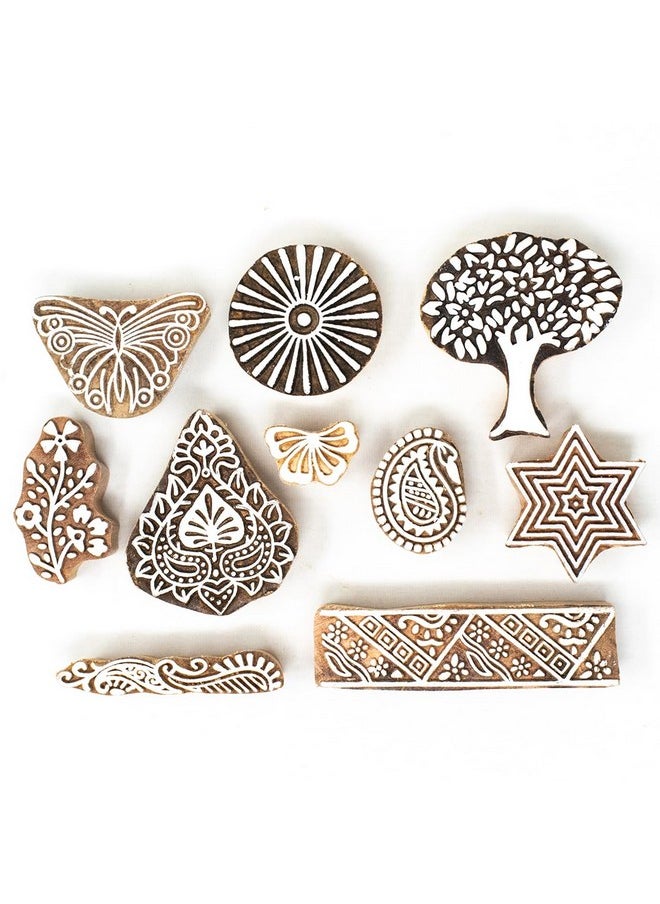 Hashcart Wooden Stamp Block, Printing Stamp Design Set | Block For Printing Saree Border | Dresses, Craft Card Making, Scrapbook, Clay Pottery | Set Of 10  - Image 2