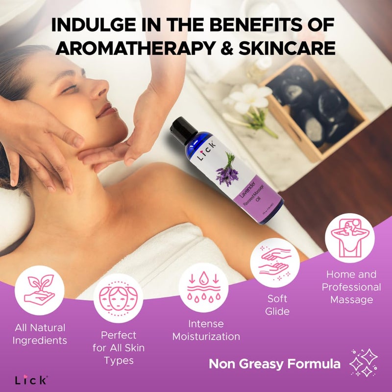 LICK زيت تدليك بنكهة اللافندر للأزواج - لوشن تدليك قابل للأكل مع فيتامين E وزيت اللوز الحلو وزيت جوز الهند غير لزج ولطيف على البشرة - طبيعي ومريح ونباتي (4 أونصات) - Image 5