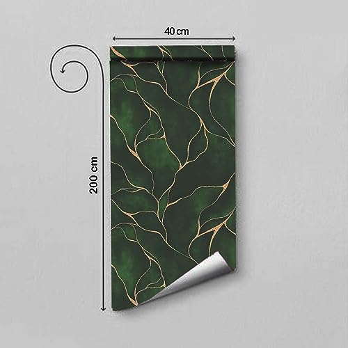 WallDaddy Green & Golden Marble Wallpaper for Kitchen Waterproof and Oil Proof | Kitchen Wallpaper Foil Wallpaper Size (40x200) CmKitchen Shelf Wallpaper Wall Stickers for Kitchen Wall Chimney - Image 2