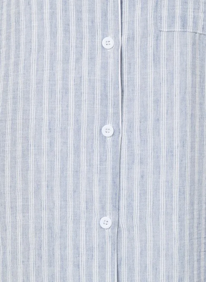 Styli  Woven Linen Look Stripe Buttoned Nightshirt Dress for Women | Best Price UAE