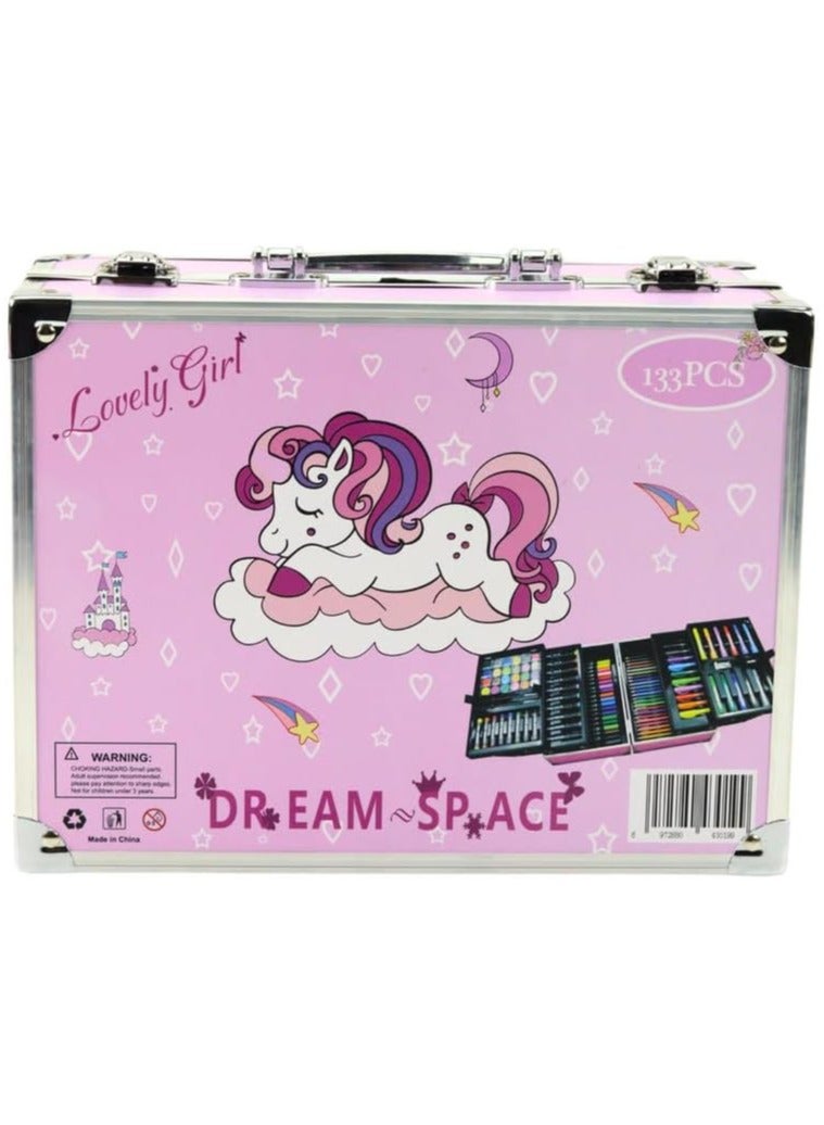 مجموعة فنية في حقيبة قابلة للطي باللون الوردي مكونة من 133 قطعة - Image 3