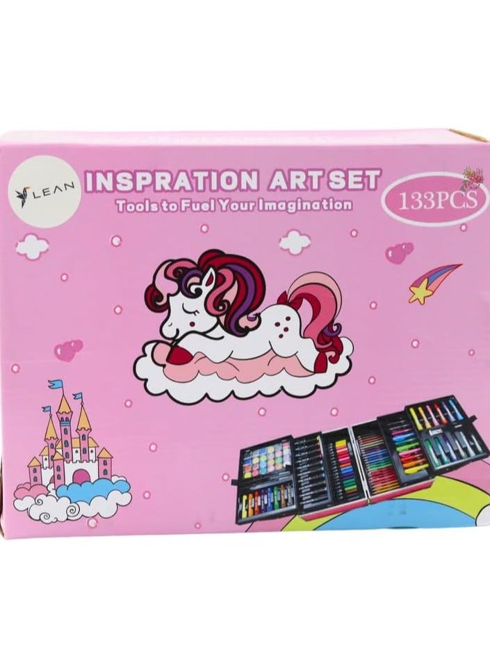 مجموعة فنية في حقيبة قابلة للطي باللون الوردي مكونة من 133 قطعة - Image 4