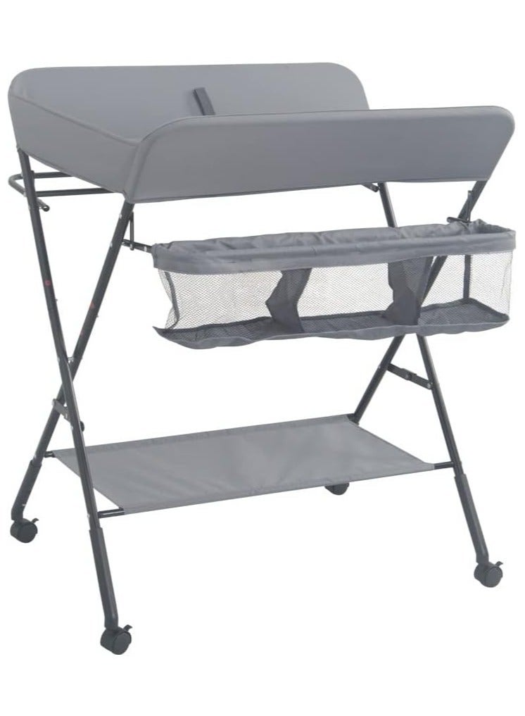 Baby Changing Table,Foldable, Portable,With Wheels, Height Can Be Adjusted In Three Steps,Waterproof Diaper Changing Table Pad Topper - Image 2