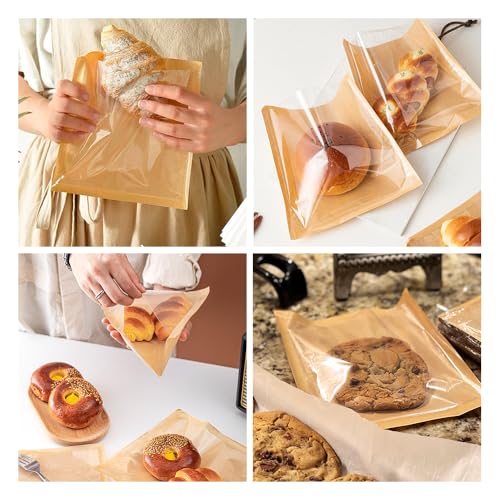 Goalfly 100 Pcs Bakery Bags with Window, 7.1 x 7.5 Inches Paper Sandwich & Donut Bags for Treat, Snack & Cookie Packaging (Brown) - Image 5
