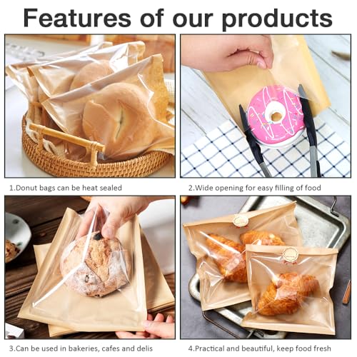 Goalfly 100 Pcs Bakery Bags with Window, 7.1 x 7.5 Inches Paper Sandwich & Donut Bags for Treat, Snack & Cookie Packaging (Brown) - Image 4