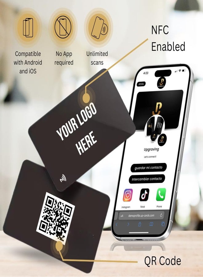 Upgraving Customizable Black Metal Digital Business Card for Networking - NFC Digital Business Card with QR Code - Tap to Share Technology - No App or Subscription Required (Black)- powered by Upgraving - Image 2