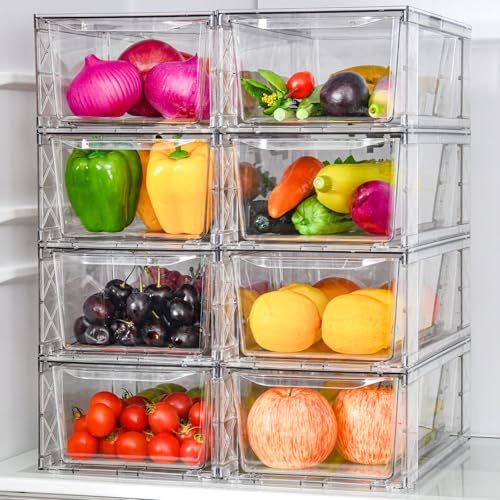 Clemate 8Pack Clear Stackable Kitchen Storage Organizer,Pantry Organizers and Storage,Foods Organizer Bins with Handles, Easily Assemble for Bathroom, Kitchen, Refrigerator, Pantry, Cabinet, Closet - Image 1
