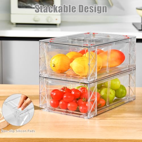 Clemate 8Pack Clear Stackable Kitchen Storage Organizer,Pantry Organizers and Storage,Foods Organizer Bins with Handles, Easily Assemble for Bathroom, Kitchen, Refrigerator, Pantry, Cabinet, Closet - Image 3