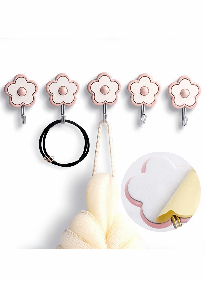 Y&D Cute Floret Utility Hooks Heavy Duty Up to 5 Pounds, Waterproof and Oil Proof. Hanging Key. Stick On Wall Kitchen Bathroom Ceiling Or Office Windows Hangers-Pink [5 Pack]  - Image 1