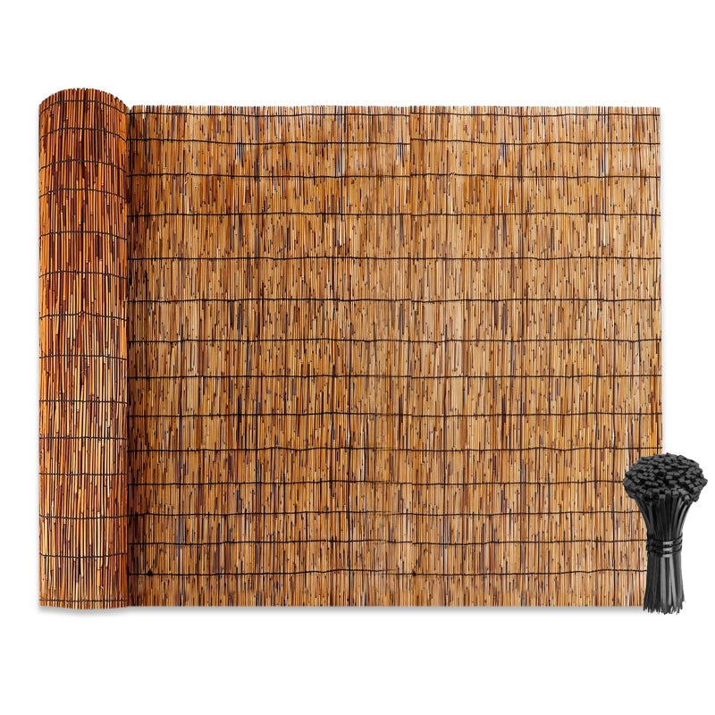 Soulitem Natural Reed Fencing Rolls: Privacy Bamboo Fence 3/4/5/6ft High Roll Reed Screen, Decorative Bamboo Fencing for Outdoor Balcony Patio Garden Backyard,with Cable Zip Ties(Coffee, 2.6x6.6ft) - Image 1