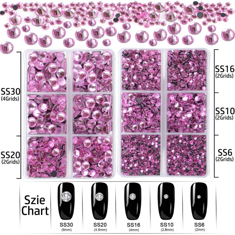 LPBeads 6400 Pieces Hotfix Rhinestones Pink Flat Back 5 Mixed Sizes Crystal Round Glass Gems with Tweezers and Picking Rhinestones Pen - Image 4