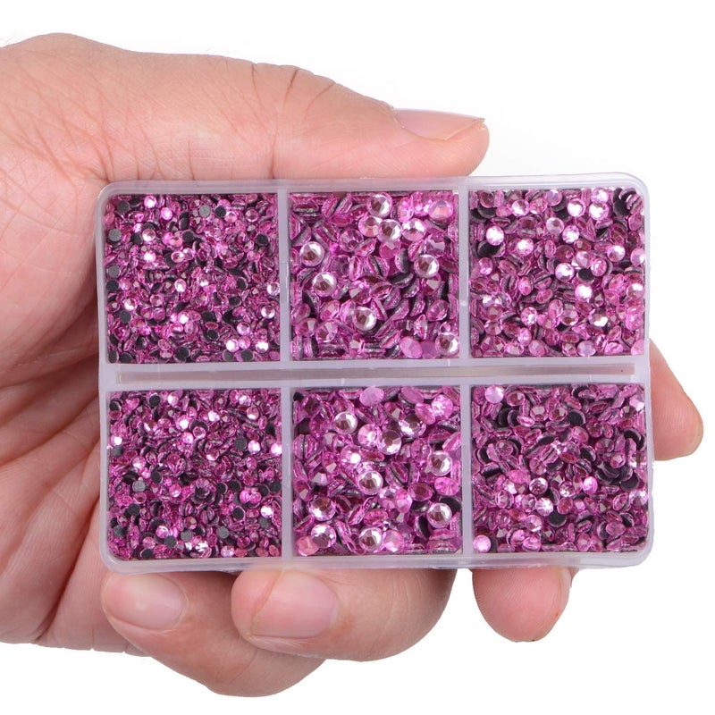 LPBeads 6400 Pieces Hotfix Rhinestones Pink Flat Back 5 Mixed Sizes Crystal Round Glass Gems with Tweezers and Picking Rhinestones Pen - Image 3