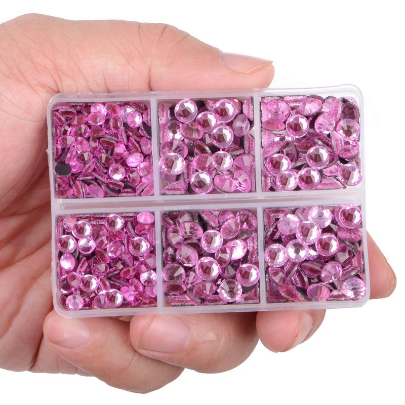 LPBeads 6400 Pieces Hotfix Rhinestones Pink Flat Back 5 Mixed Sizes Crystal Round Glass Gems with Tweezers and Picking Rhinestones Pen - Image 2