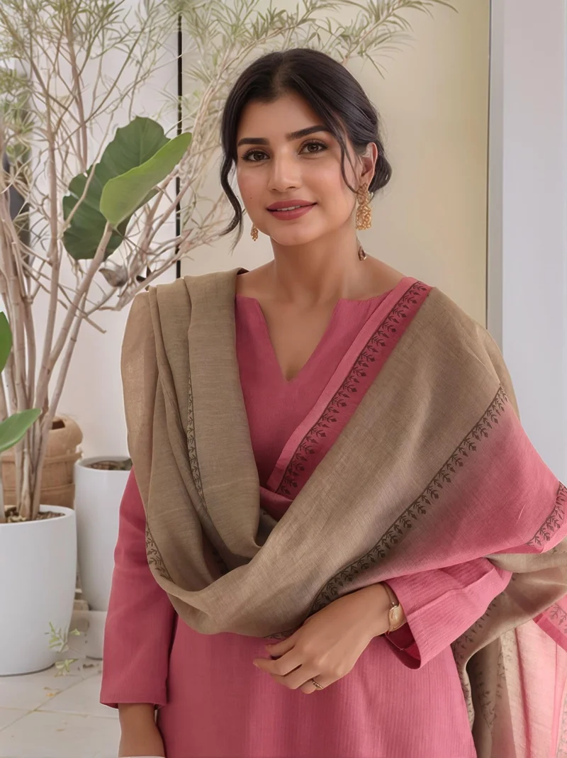 GoSriKi  GoSriKi Women's Silk Blend Straight Solid Kurta with Pant & Dupatta (Kamleya Pink-GS_L_Pink_Large) for Women | Best Price UAE