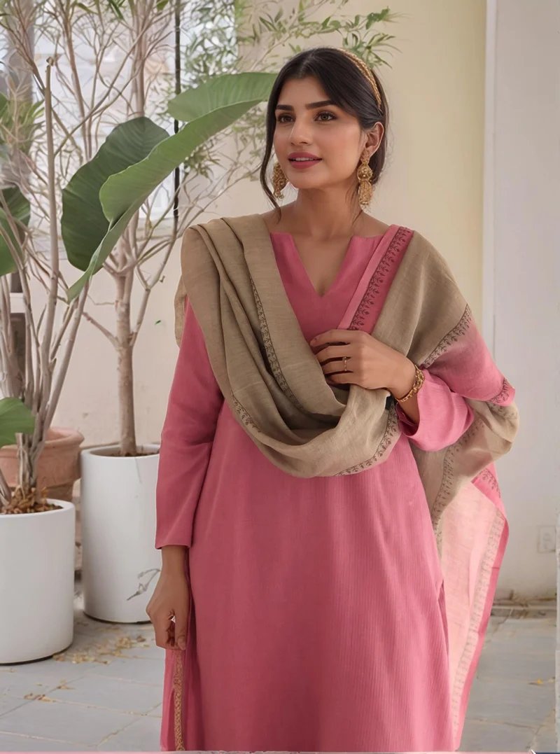 GoSriKi  GoSriKi Women's Silk Blend Straight Solid Kurta with Pant & Dupatta (Kamleya Pink-GS_L_Pink_Large) for Women | Best Price UAE