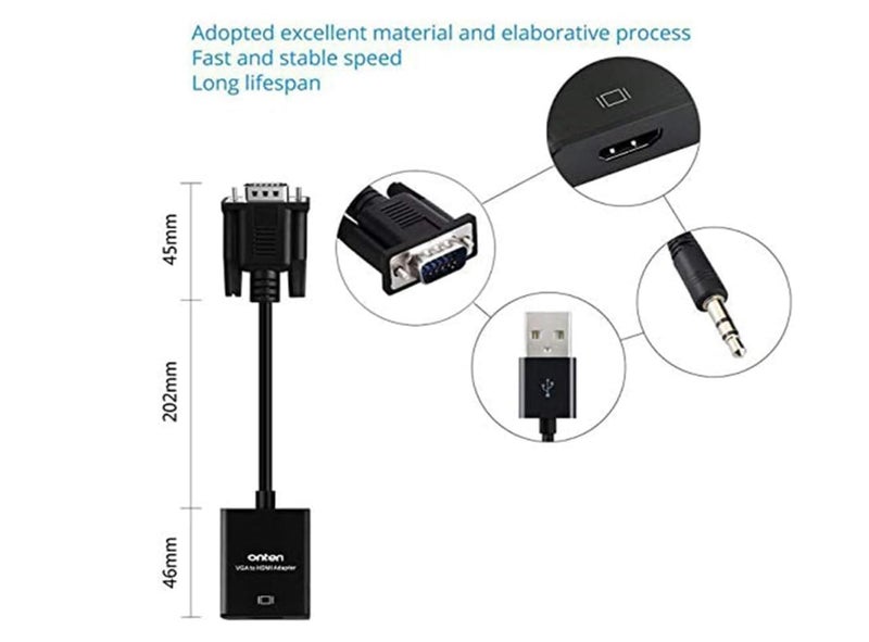 VGA to HDMI Male to Female Adapter, 1080P Full Resolution, with 3.5mm Audio Cable and USB Cable, Black for PC, Monitor, Projector, TV - Image 2