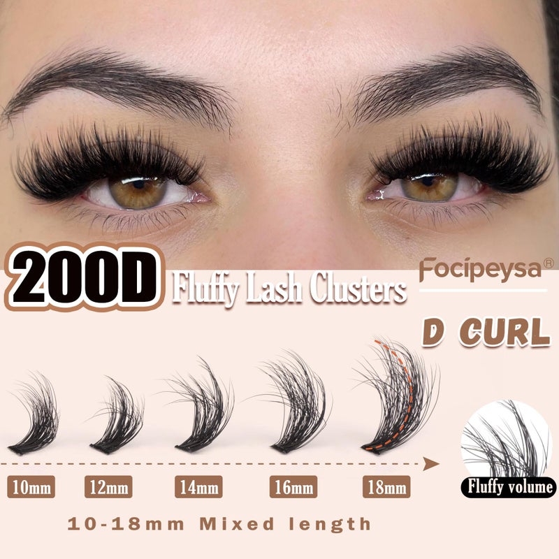 Focipeysa Full Volume Eyelash Clusters DIY Lash Extension 10-18MIX D-Curly Lash Clusters 200D Wispy Individual Lashes Extensions Clusters Eyelashes DIY Lash for Beginners by Focipeysa - Image 5