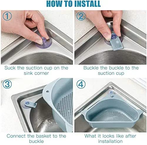 ANKUL Plastic Sink Basket Strainer No Drilling Triangular Multifunctional Drain Shelf Kitchen Sink Strainer Holder Multifunctional Box Organizer for Soap Sponge Etc Black MIN 2 Quantity - Image 4