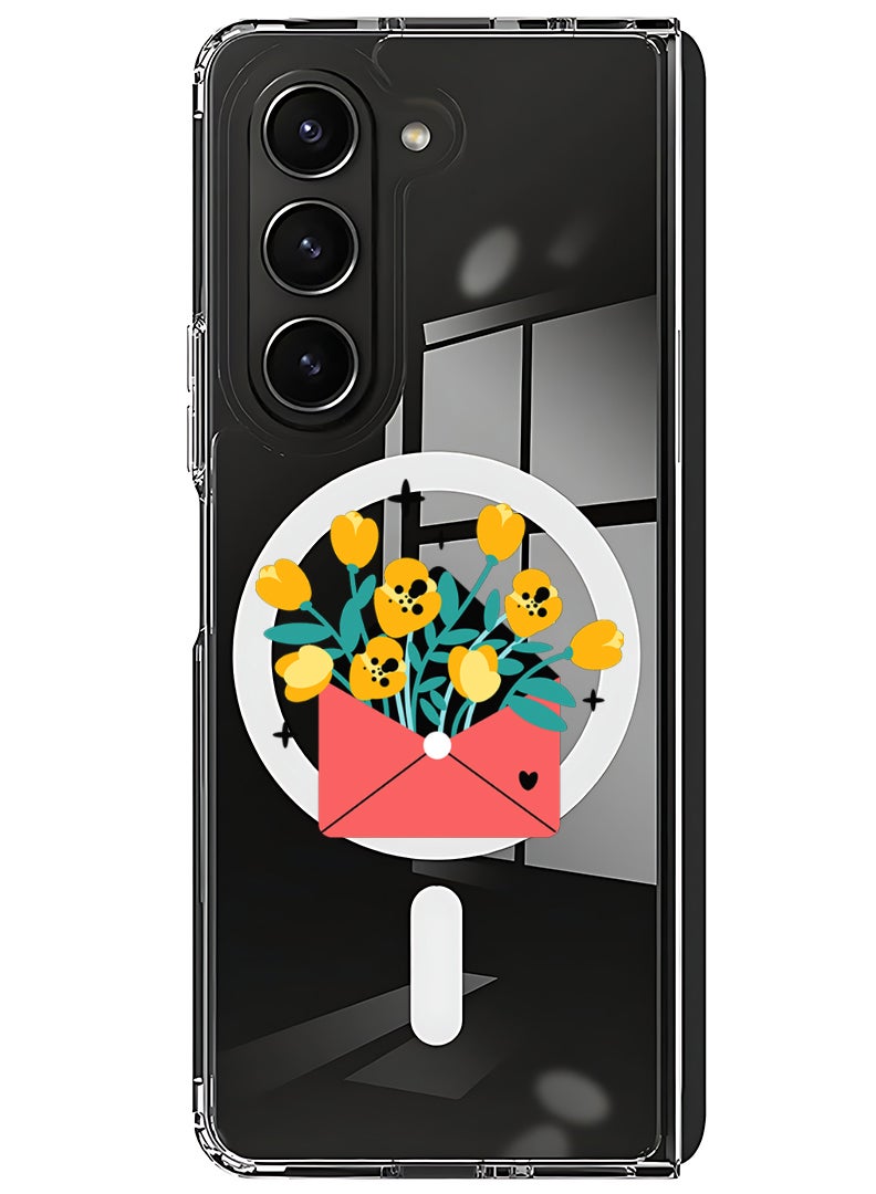 Theodor Magnetic Case for Samsung Galaxy Z Fold 5 Compatible with MagSafe Wireless Charging, Shockproof Phone Bumper Cover flowers in envelope - Image 1