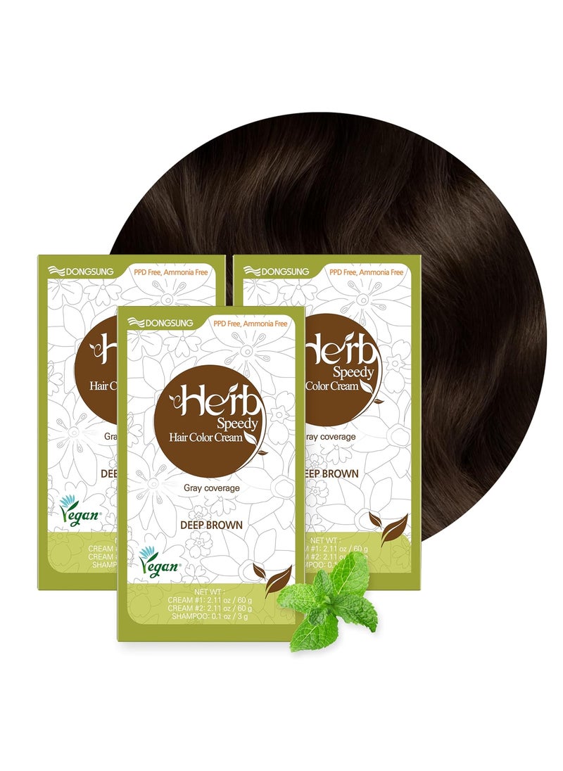 Herb Speedy DONGSUNG Herb Speedy Color Cream Deep Brown 3 Pack PPDFree AmmoniaFree Vegan Hair Dye with Sun Protection Odorless Gentle for Sensitive Scalp No Eye or Scalp Irritation 