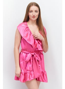 John Zack Women Petite Satin Mini Casual Dress, Pink  - Image 1