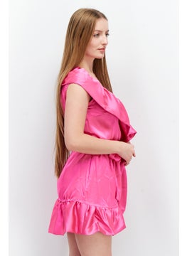 John Zack Women Petite Satin Mini Casual Dress, Pink  - Image 2