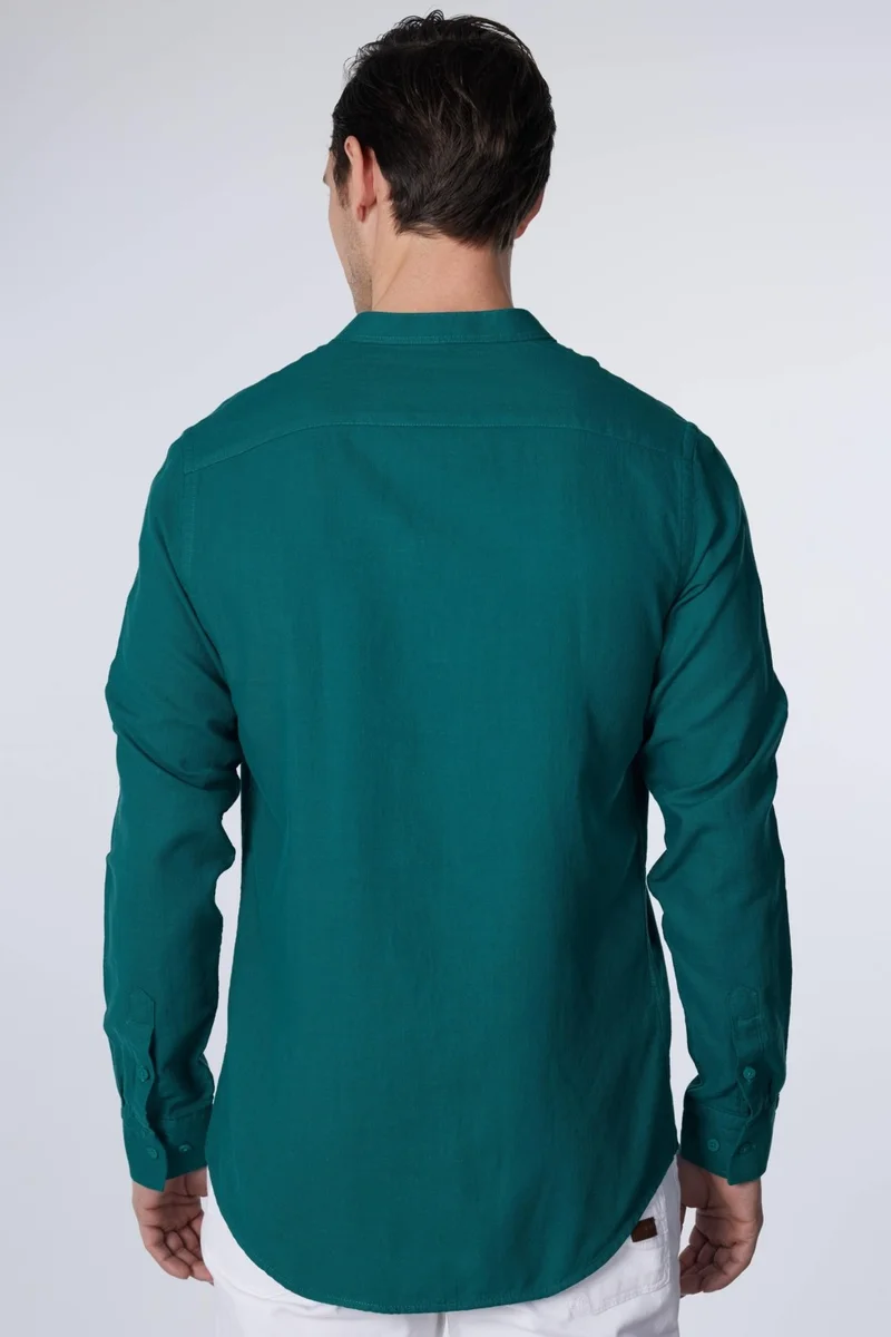 Tudors Slim Fit Long Sleeve Narrow Fit Judge Collar Cotton Plain Linen Texture Summer Green Men's Shirt