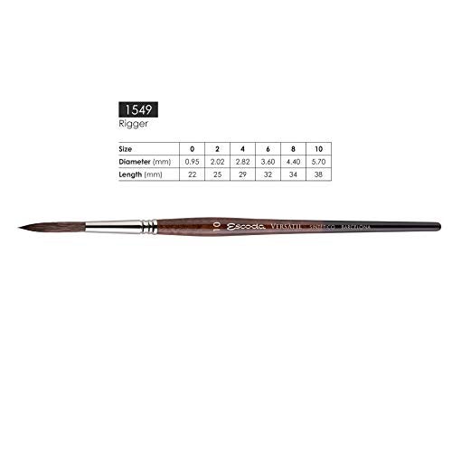 Escoda Versatil 1549 Series Artist Watercolor and Acrylic Paint Brush, Short Handle, Rigger, Size 6 - Image 3