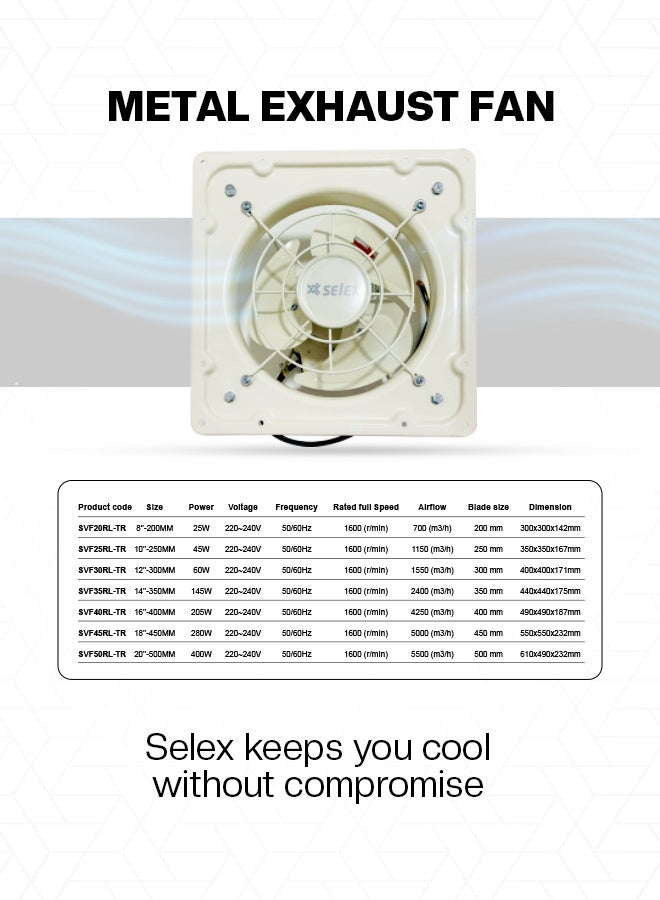 Selex 8'' Heavy Duty Metal Exhaust Fan – Durable Design, High Airflow Performance, Wall Mount, Energy-Efficient Ventilation for Home, Kitchen, Bathroom & Office (3 Year Warranty) - Image 3