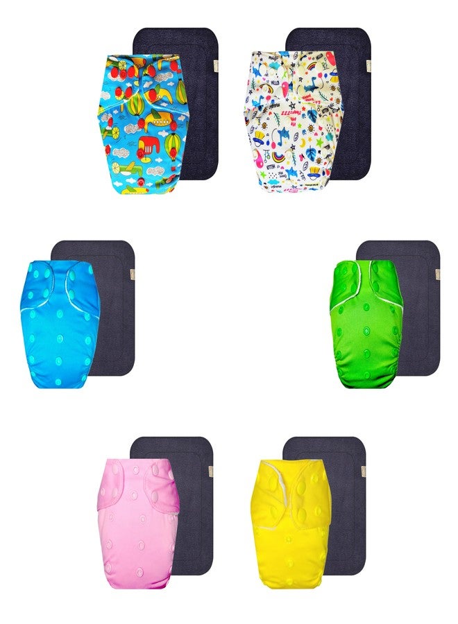 Dumbledo Premium Cloth Diaper with Gray Insert (Pack of 6) | Snug Fit | 6-Layer Absorbent Pad | Travel Friendly | Everyday Diapering Essential | 3 Months - 3 Years | Unisex Baby - Image 1