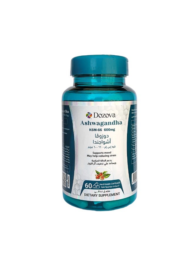 دوزوفا اشواجندا -كي اس ام 66 "الجينسنج  الهندي" مستخلص من الجذور  600 مجم، يدعم الحالة المزاجية و يساعد على تخفيف أثر التوتر، 60 كبسولة - Image 1