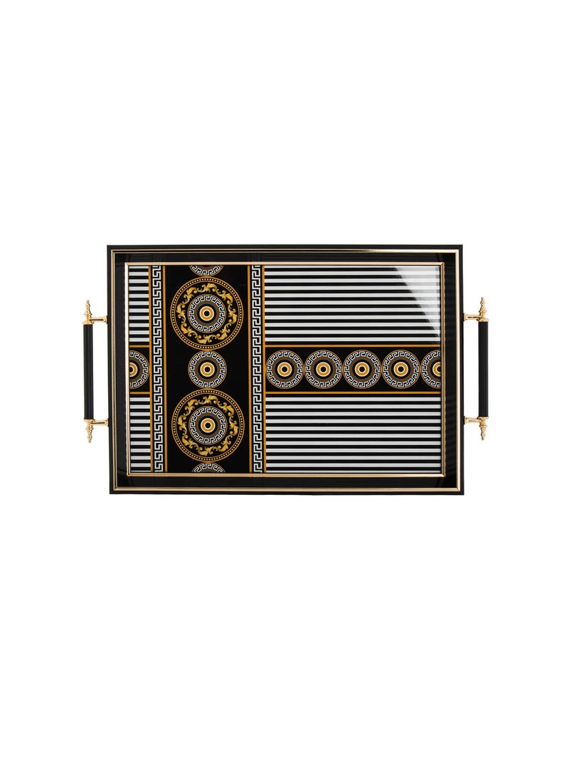 Hic Black Wooden Serving Tray With 3D Design Floor And Black Golden Hand - Image 3