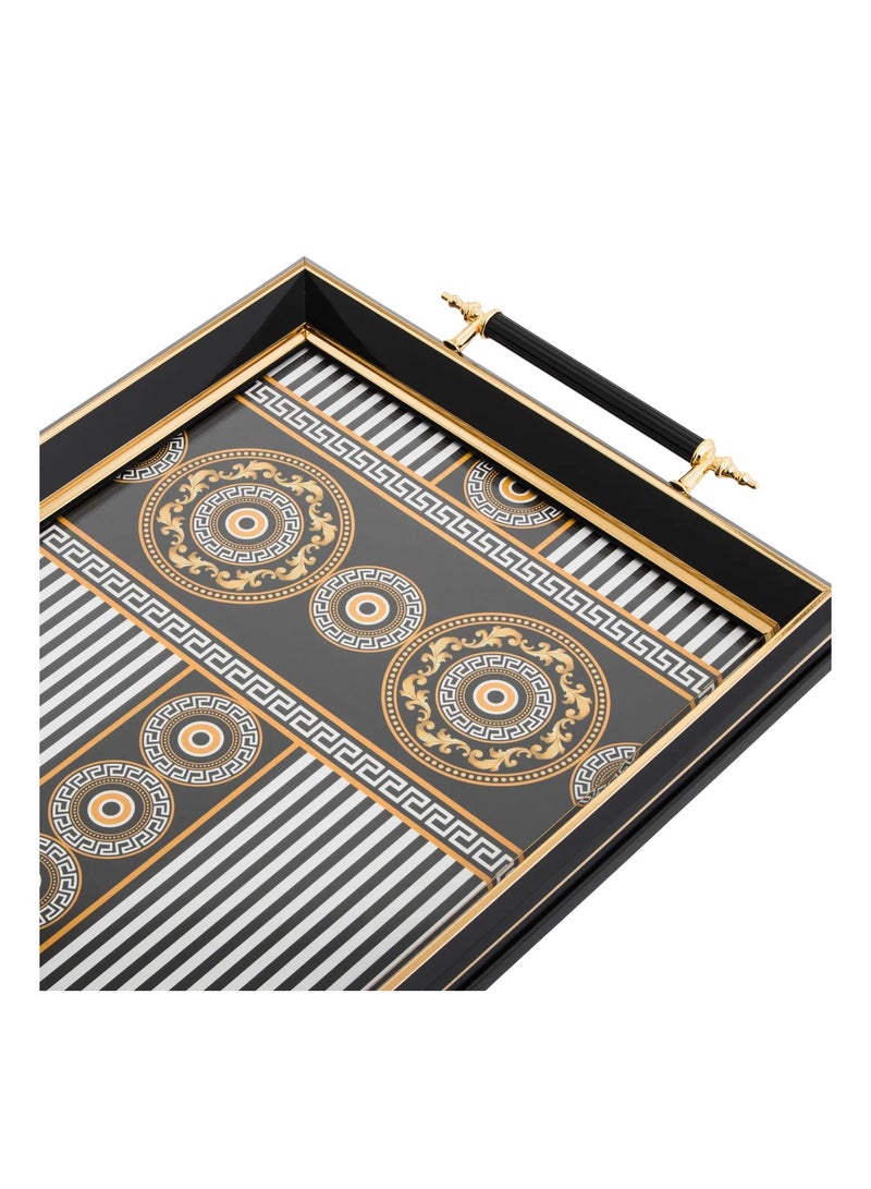 Hic Black Wooden Serving Tray With 3D Design Floor And Black Golden Hand - Image 2