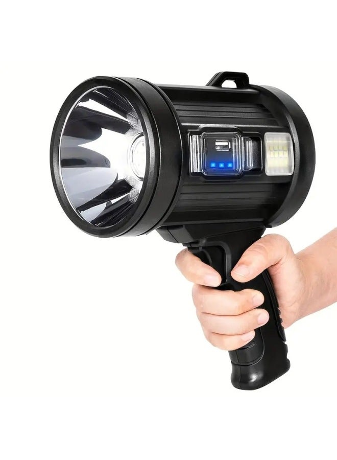 ♔♔Cross-border Handheld Searchlight Outdoor Led Side Light Red And Blue Flash Flashlight Emergency Solar Charging Portable